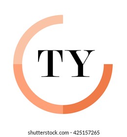 TY business logo icon design template elements. Orange color vectors. Design identity in circle, Alphabet letter