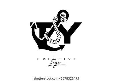 TY Creative Monogram Latter Logo with Anchor and Rope Design