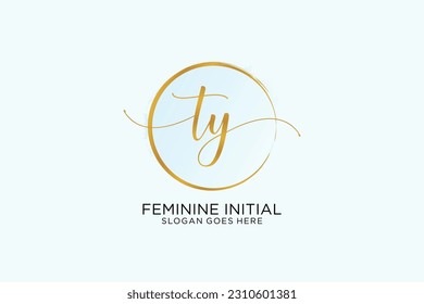TY handwriting logo with circle template vector signature, wedding, fashion, floral and botanical with creative template.