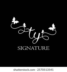 TY Handwritten initial letter, TY simple signature vector logo with butterfly shape variation, beauty, photography letter logo design. T Y