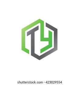 TY initial letters looping linked hexagon logo black gray green