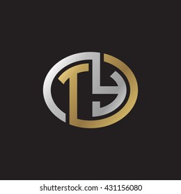 TY initial letters looping linked ellipse elegant logo golden silver black background