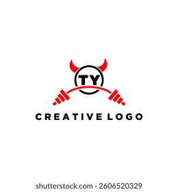 TY initial monogram for fitnes or gym logo with devil style design