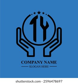 TY initials held within hands, symbolizing trust and protection. The circle represents unity, while stars highlight excellence and ambition.