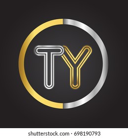 TY Letter logo in a circle. gold and silver colored. Vector design template elements for your business or company identity.