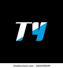 TY letter logo design on black background. TY creative initials letter logo concept. TY icon design. TY white and blue letter icon design on black background. T Y, t y