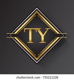 TY Letter logo in a square shape gold and silver colored geometric ornaments. Vector design template elements for your business or company identity.