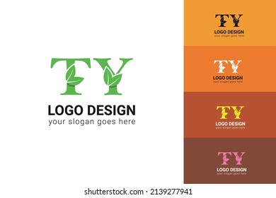 TY schreibt das Öko-Logo mit Blatt. Vektorgrafik für Naturplakate, umweltfreundliches Emblem, veganische Identität, pflanzliche und botanische Karten usw. Ökologie-TY-Zeichen mit Blatt.