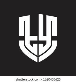 TY Logo monogram with emblem shield shape design isolated on black background