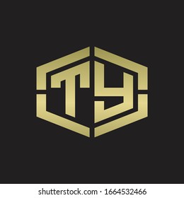 TY Logo monogram with hexagon shape and piece line rounded design tamplate on gold colors