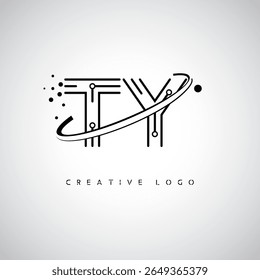 Logotipo do Monograma da Órbita de TY - Marca de Letra Mínima Futurista com Linha de Arte Circular, Pontos Inspirados na Tecnologia e Conceito de Movimento Espacial para Identidade de Marca Moderna