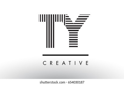 TY T Y Black and White Letter Logo Design with Vertical and Horizontal Lines.