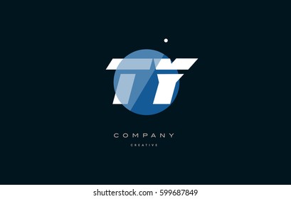 ty t y  blue circle dot big font alphabet company letter logo white design vector icon template 