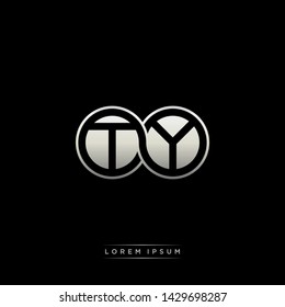 TY T Y initial letter linked circle capital monogram logo modern template silver color edition