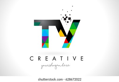 TY T Y Letter Logo with Colorful Vivid Triangles Texture Design Vector Illustration.