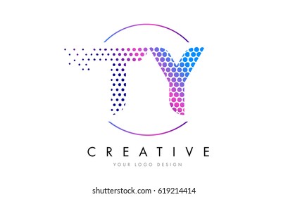 TY T Y Pink Magenta Dotted Bubble Letter Logo Design. Dots Lettering Vector Illustration