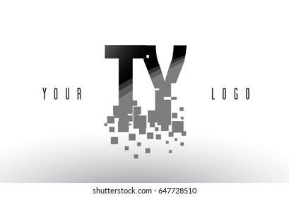 TY T Y Pixel Letter Logo with Digital Shattered Black Squares. Creative Letters Vector Illustration.