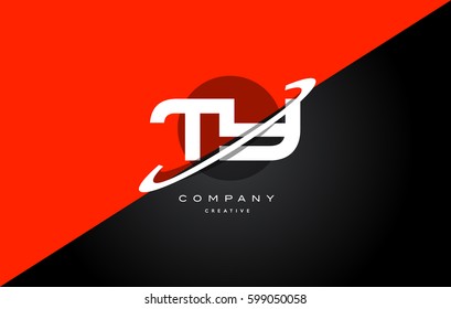 ty t y  red black white technology swoosh alphabet company letter logo design vector icon template 