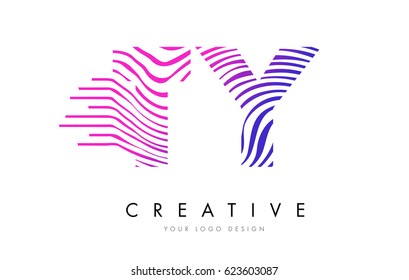 TY T Y Zebra Letter Logo Design with Black and White Stripes Vector