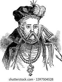 Tycho Brache, 1546-1601, he was a Danish nobleman, famous for his accurate and comprehensive astronomical and planetary observations, vintage line drawing or engraving illustration