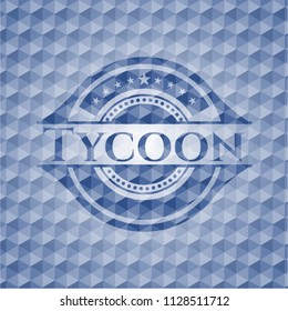 Tycoon blue emblem or badge with geometric pattern background.