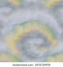 El Arte vectorial Die. El patrón sin fin. Tinte de corbata amarillo blanco. Camisa Tie Dye sin costuras. Camisa gris Grunge. Acuarela de remolino gris. Fondo de Vector de pincel. Batik azul amarillo. Patrón espiral japonés.