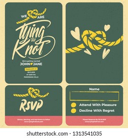 Tying the knot lettering wedding card template set