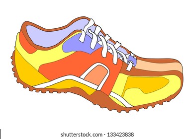 Tying sports shoes vector illustration isolated on white background. Sneakers vector. Sports wear. Modern foot wear. Elegant equipment for gym and outdoor activity.