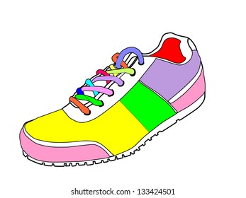 Tying sports shoes vector illustration isolated on white background. Sneakers vector. Sports wear. Modern foot wear. Elegant equipment for gym and outdoor activity.