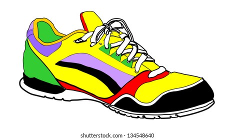 Tying sports shoes vector illustration isolated on white background. Sneakers vector. Sports wear. Modern foot wear. Elegant equipment for gym and outdoor activity.