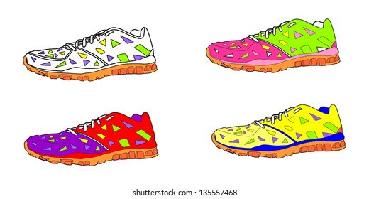 Tying sports shoes vector illustration isolated on white background. Sneakers vector. Sports wear. Modern foot wear. Elegant equipment for gym and outdoor activity.