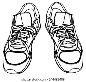 Tying sports shoes vector illustration isolated on white background. Pair of sneakers. Sports wear. Modern foot wear. Elegant equipment for gym and outdoor activity.