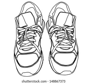 Tying sports shoes vector illustration isolated on white background. Pair of sneakers. Sports wear. Modern foot wear. Elegant equipment for gym and outdoor activity.