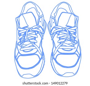 Tying sports shoes vector illustration isolated on white background. Pair of sneakers. Sports wear. Modern foot wear. Elegant equipment for gym and outdoor activity.