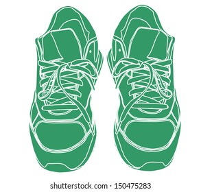 Tying sports shoes vector illustration isolated on white background. Pair of sneakers. Sports wear. Modern foot wear. Elegant equipment for gym and outdoor activity.