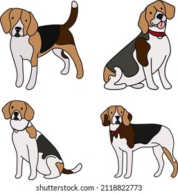 Tyke smiling dog, sitting beagle, mutt pet, dog illustration set.