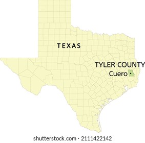 Tyler County and town of Woodville location on Texas state map