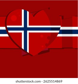 tylized flag of Norway with heart – background, banner, template – vector illustration