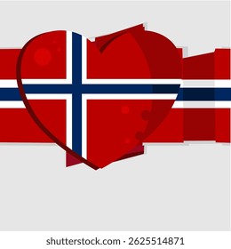tylized flag of Norway with heart – background, banner, template – vector illustration
