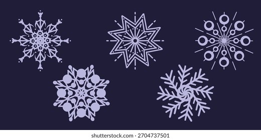 tylized Snowflakes Set, Winter Decorative Vector Elements
