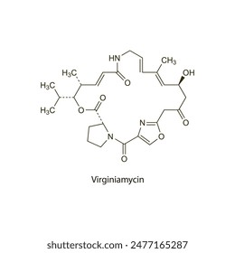 Tylvalosin flat skeletal molecular structure Macrolide antibiotic drug used in bacterial infection treatment. Vector illustration scientific diagram.