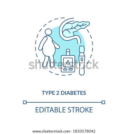 Type 2 diabetes concept icon. Blood sugar spike idea thin line illustration. Increased thirst, frequent urination, unexplained weight loss. Vector isolated outline RGB color drawing. Editable stroke