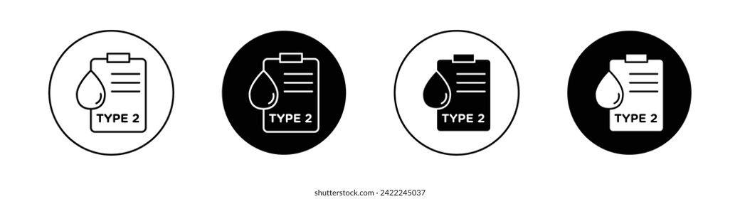 Type 2 Diabetes Icon Set. Type ii Diabetes Medical Health Issue Vector Symbol in a black filled and outlined style.