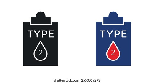 Type 2 diabetes icon set in black and colored version