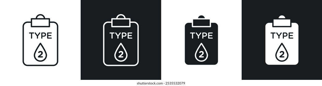 Type 2 diabetes vector icon set in black and white. EPS 10 illustration