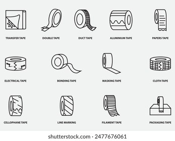 tipo de cinta adhesiva contorno icono de Vector colección .diferencia material pictograma aislado sobre fondo blanco