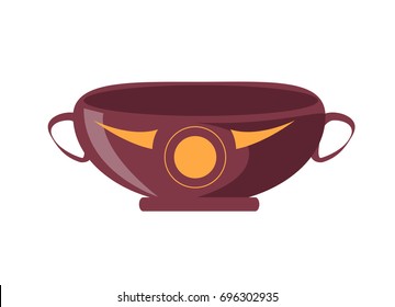 Type of ancient Greek wine-drinking cup with broad shallow body and two handles isolated cartoon style vector illustration on white background