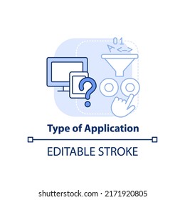 Type of application light blue concept icon. Programing language choice standard abstract idea thin line illustration. Isolated outline drawing. Editable stroke. Arial, Myriad Pro-Bold fonts used