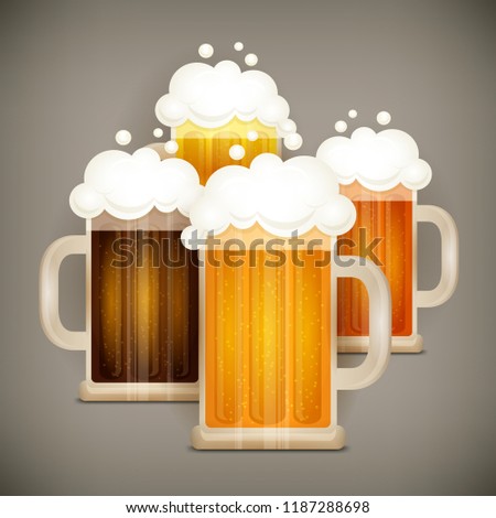 Type of beer glass mug with froth on beer, for Oktoberfest. Vector illustration.