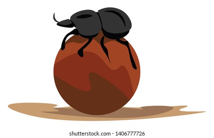 It is a type of beetle that feed in and breed on dung., vector, color drawing or illustration. 